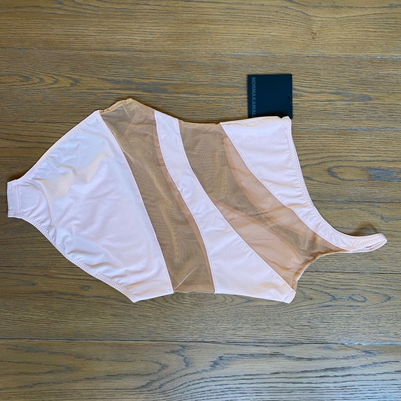 Norma Kamali One-shoulder Mesh-Panel Snake Swimsuit In Blush Sz M - Picture 6 of 7